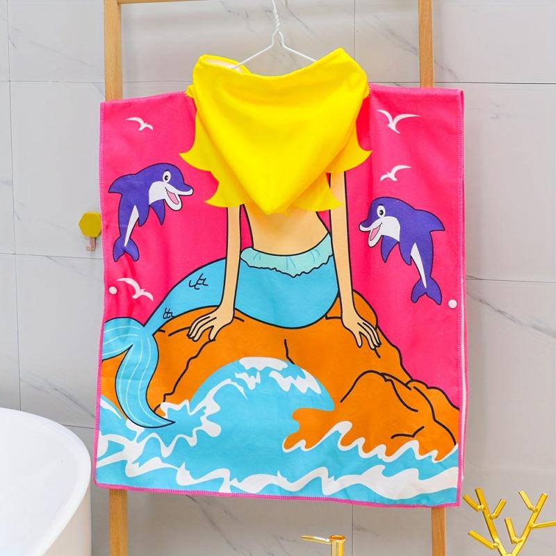 Mermaid Pattern Beach Towel 24 X 34 Hooded Poncho Rose Red Swim Towel