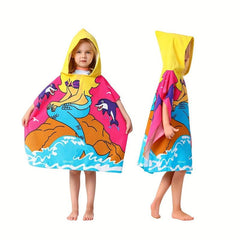 Mermaid Pattern Beach Towel 24 X 34 Hooded Poncho Rose Red Swim Towel