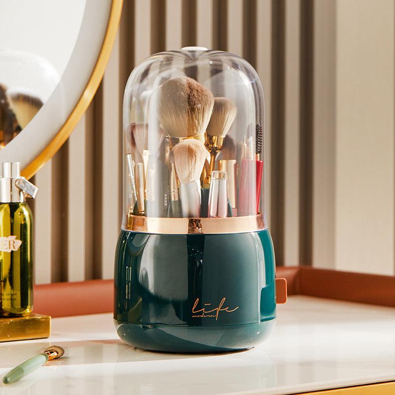 Makeup Brush Holder with Clear Lid Rotating Organizer