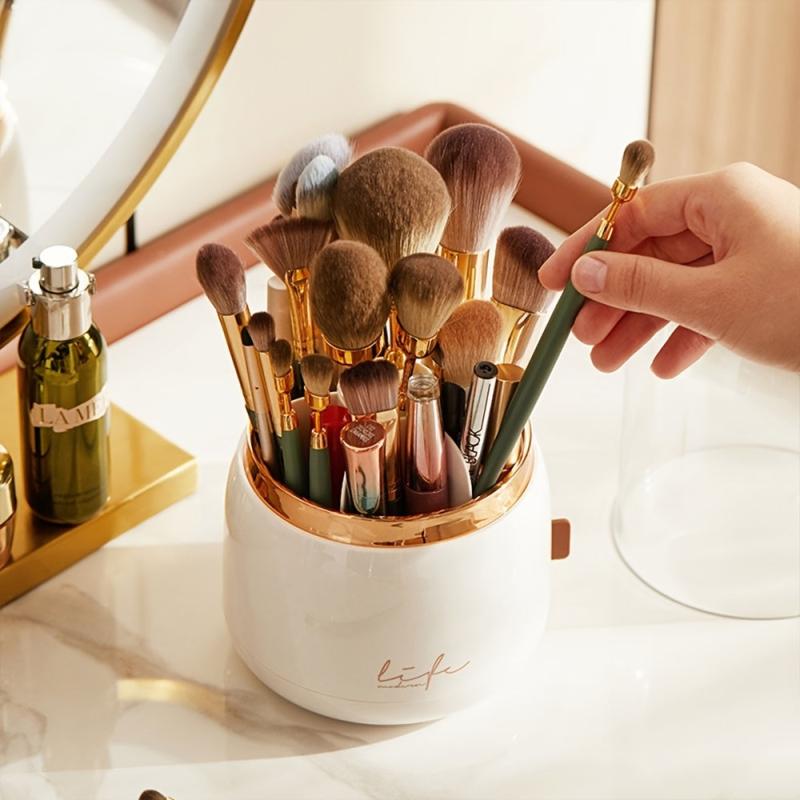 Makeup Brush Holder with Clear Lid Rotating Organizer