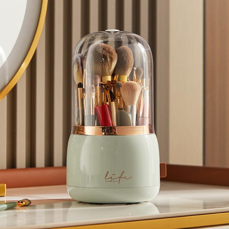 Makeup Brush Holder with Clear Lid Rotating Organizer