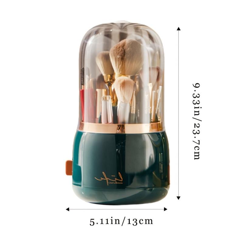 Makeup Brush Holder with Clear Lid Rotating Organizer