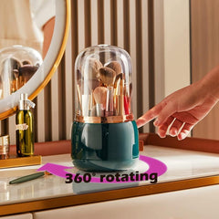 Makeup Brush Holder with Clear Lid Rotating Organizer