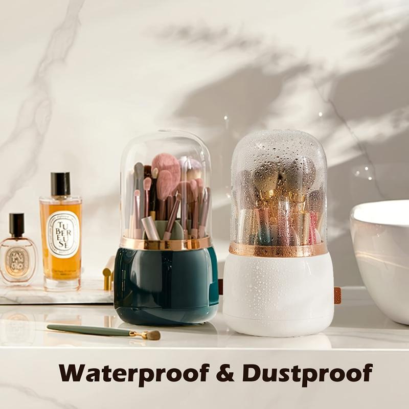Makeup Brush Holder with Clear Lid Rotating Organizer