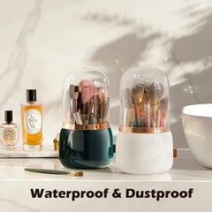 Makeup Brush Holder with Clear Lid Rotating Organizer
