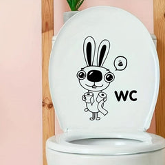 Rabbit Pattern Toilet Lid Decal Self-Adhesive Sticker Creative Bathroom Decor