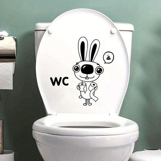 Rabbit Pattern Toilet Lid Decal Self-Adhesive Sticker Creative Bathroom Decor