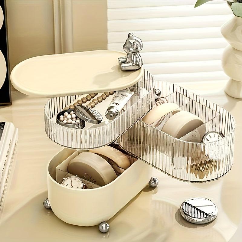 Makeup Storage Box Rotating Dustproof Organizer for Cosmetic Pads Lipstick