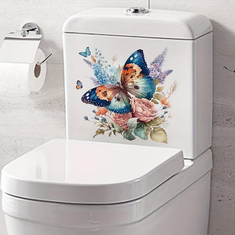 Colorful Butterflies And Flowers Toilet Sticker - Restroom Renovation