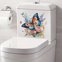 Colorful Butterflies And Flowers Toilet Sticker - Restroom Renovation