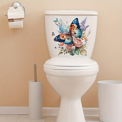 Colorful Butterflies And Flowers Toilet Sticker - Restroom Renovation