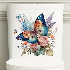 Colorful Butterflies And Flowers Toilet Sticker - Restroom Renovation