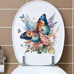 Colorful Butterflies And Flowers Toilet Sticker - Restroom Renovation