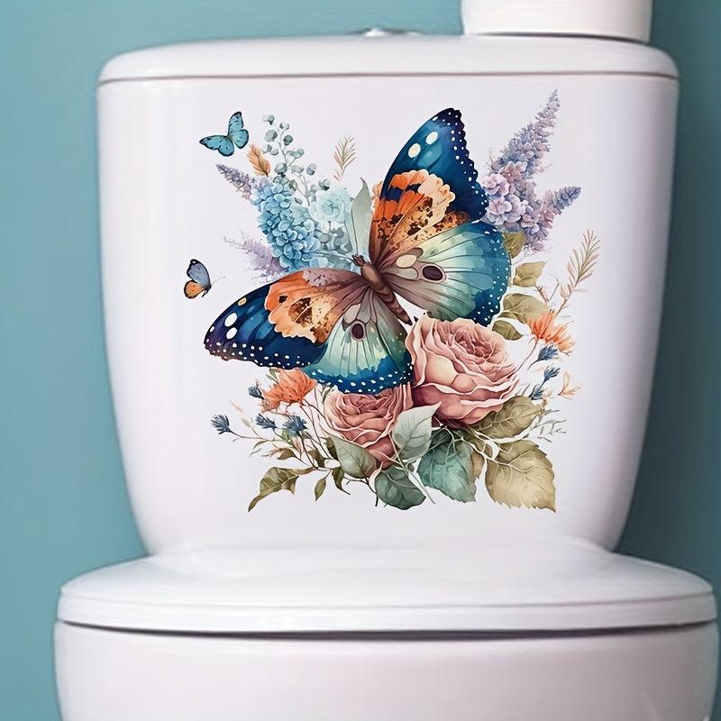 Colorful Butterflies And Flowers Toilet Sticker - Restroom Renovation