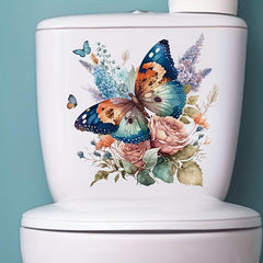 Colorful Butterflies And Flowers Toilet Sticker - Restroom Renovation