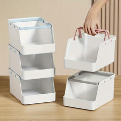 Stackable Cosmetic Storage Box with Handles - Desktop Makeup Organizer