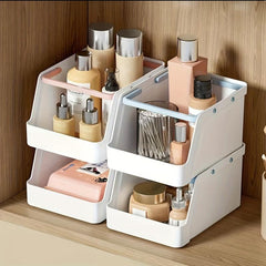 Stackable Cosmetic Storage Box with Handles - Desktop Makeup Organizer