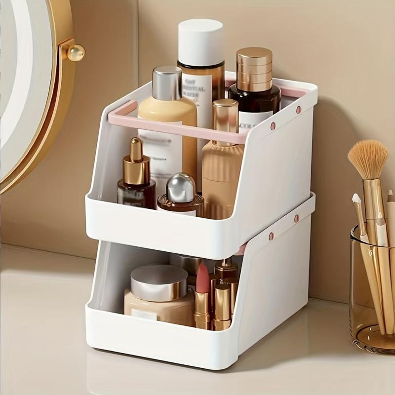 Stackable Cosmetic Storage Box with Handles - Desktop Makeup Organizer