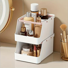 Stackable Cosmetic Storage Box with Handles - Desktop Makeup Organizer