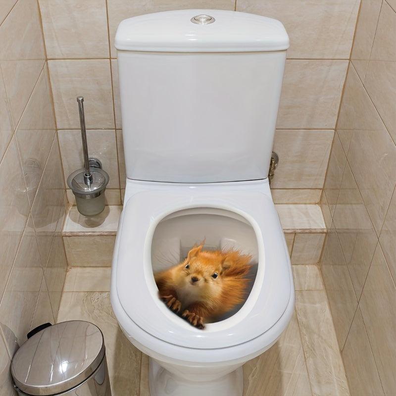 3D Squirrel Pattern Toilet Lid Decal Self Adhesive Sticker Bathroom Decor