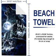 Wolves In Moonlight Beach Towel 59x Lightweight Quick Dry Bath Towel