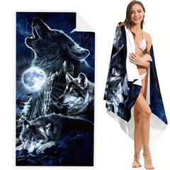 Wolves In Moonlight Beach Towel 59x Lightweight Quick Dry Bath Towel