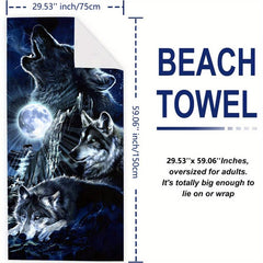 Wolves In Moonlight Beach Towel 59x Lightweight Quick Dry Bath Towel