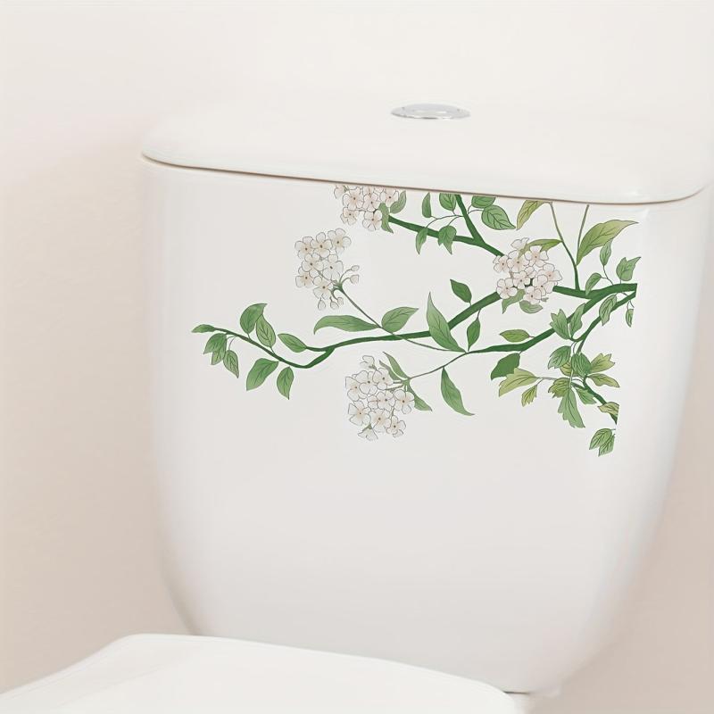 Plant Toilet Sticker Branch Flower Waterproof Vinyl Sticker