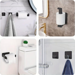 Toilet Paper Holder with Towel Hooks Stainless Steel Wall Mounted Storage Rack