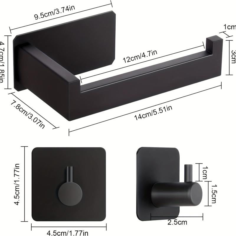 Toilet Paper Holder with Towel Hooks Stainless Steel Wall Mounted Storage Rack