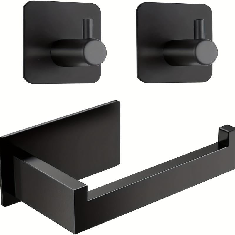 Toilet Paper Holder with Towel Hooks Stainless Steel Wall Mounted Storage Rack