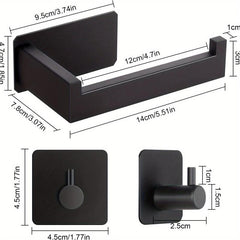 Toilet Paper Holder with Towel Hooks Stainless Steel Wall Mounted Storage Rack