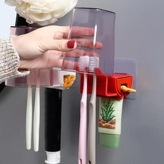 Rolling Toothpaste Squeezer & Toothbrush Holder Wall Mounted Rack