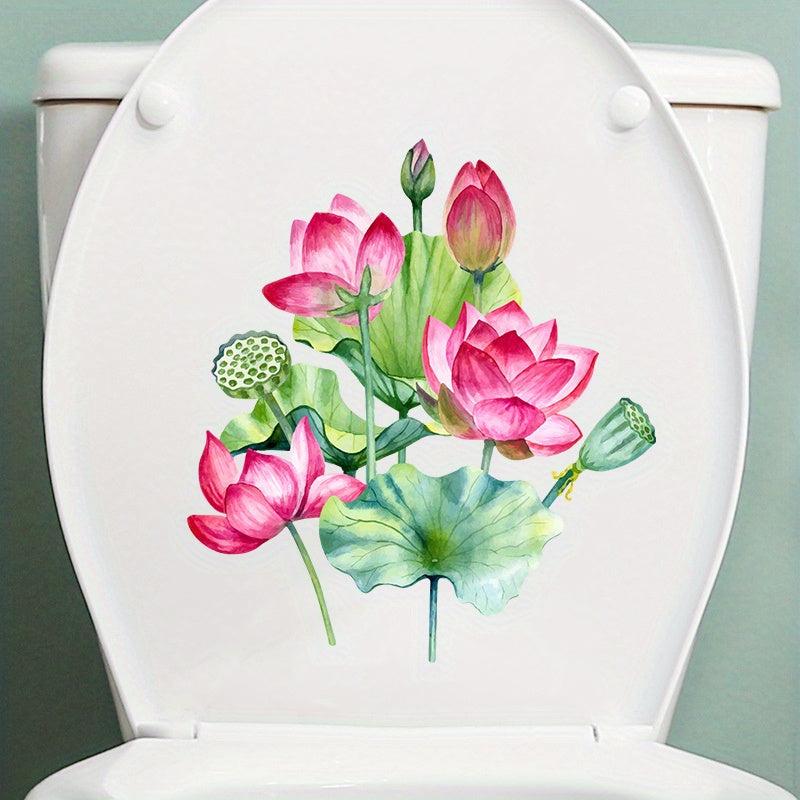 Flower Pattern Toilet Lid Decal Self Adhesive Sticker