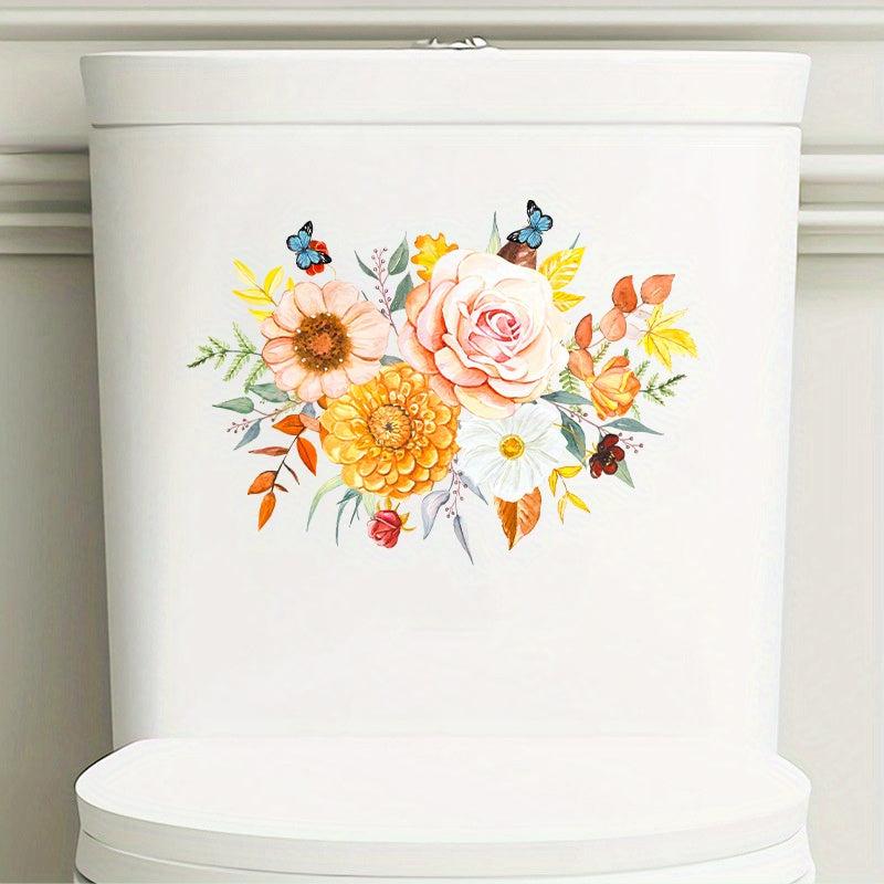 Flower Pattern Toilet Lid Decal Self Adhesive Sticker