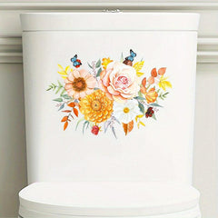 Flower Pattern Toilet Lid Decal Self Adhesive Sticker
