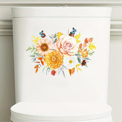 Flower Pattern Toilet Lid Decal Self Adhesive Sticker