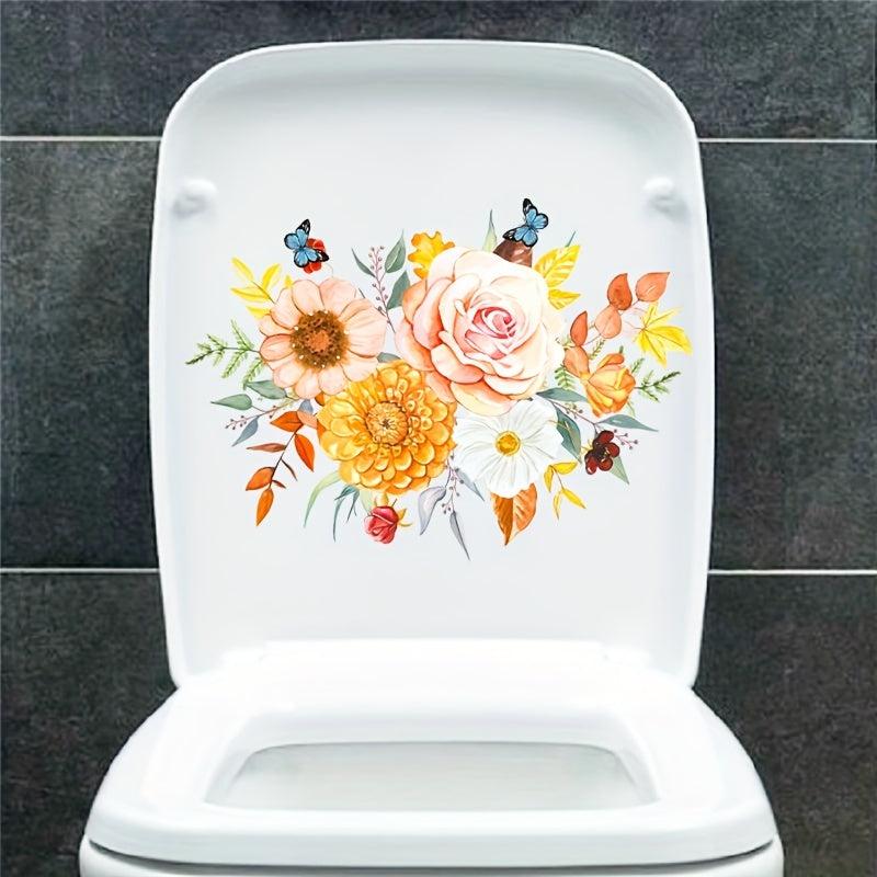 Flower Pattern Toilet Lid Decal Self Adhesive Sticker