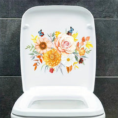 Flower Pattern Toilet Lid Decal Self Adhesive Sticker