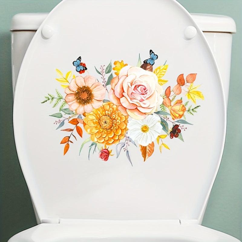 Flower Pattern Toilet Lid Decal Self Adhesive Sticker