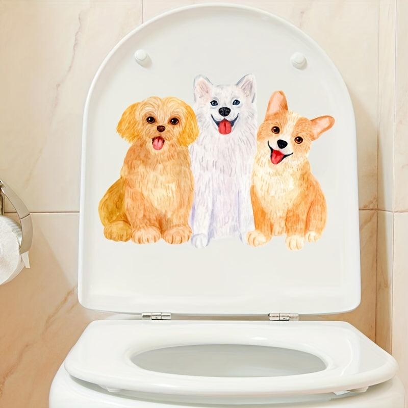 Cartoon Puppy Kitten Toilet Lid Decal