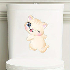 Cartoon Puppy Kitten Toilet Lid Decal