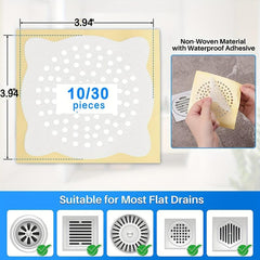30pcs Disposable Floor Drain Strainer Sticker Mesh Shower Drain Covers