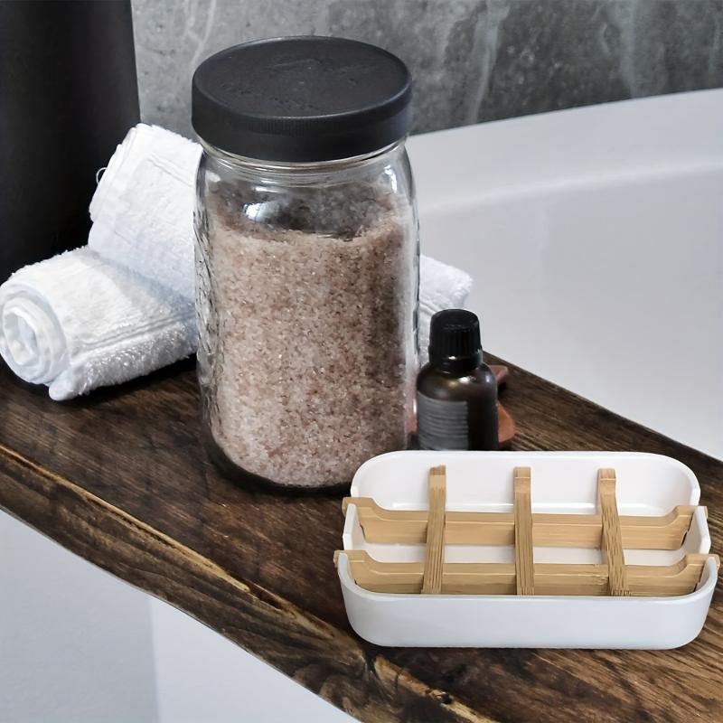 Bamboo Soap Dish Drain Soap Tray Minimalist Two Tone Soap Holder