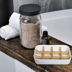 Bamboo Soap Dish Drain Soap Tray Minimalist Two Tone Soap Holder