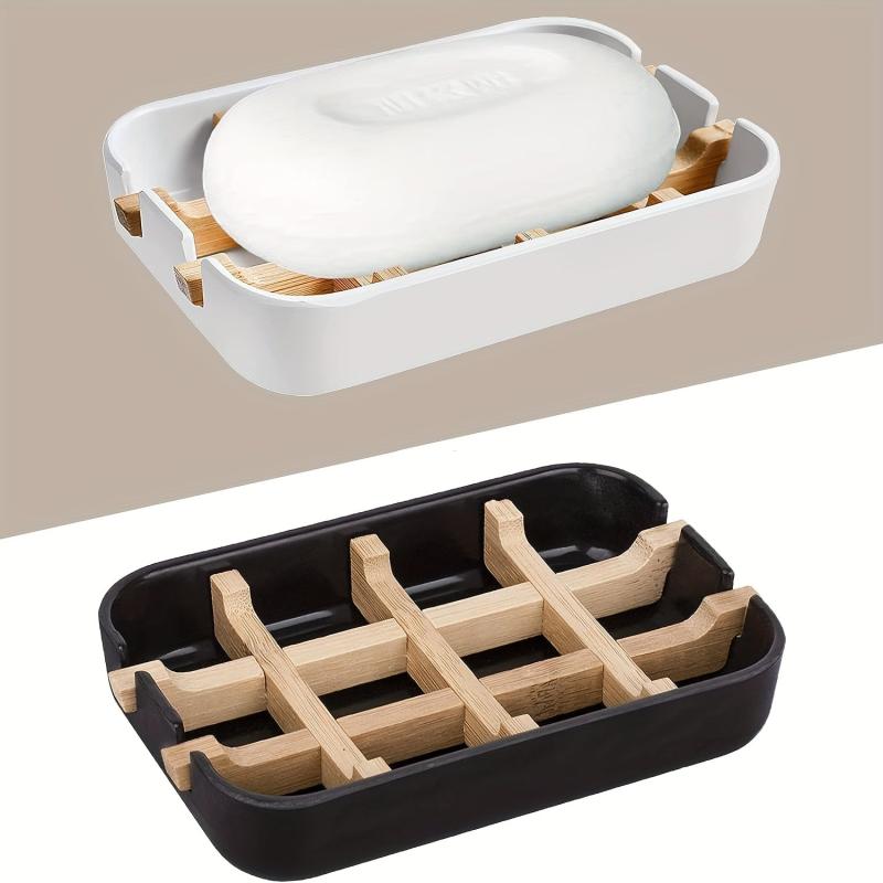 Bamboo Soap Dish Drain Soap Tray Minimalist Two Tone Soap Holder
