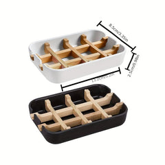 Bamboo Soap Dish Drain Soap Tray Minimalist Two Tone Soap Holder