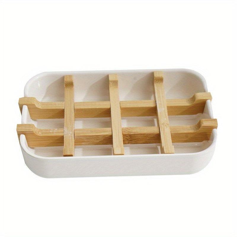 Bamboo Soap Dish Drain Soap Tray Minimalist Two Tone Soap Holder