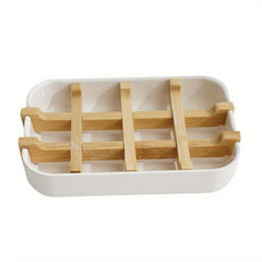 Bamboo Soap Dish Drain Soap Tray Minimalist Two Tone Soap Holder