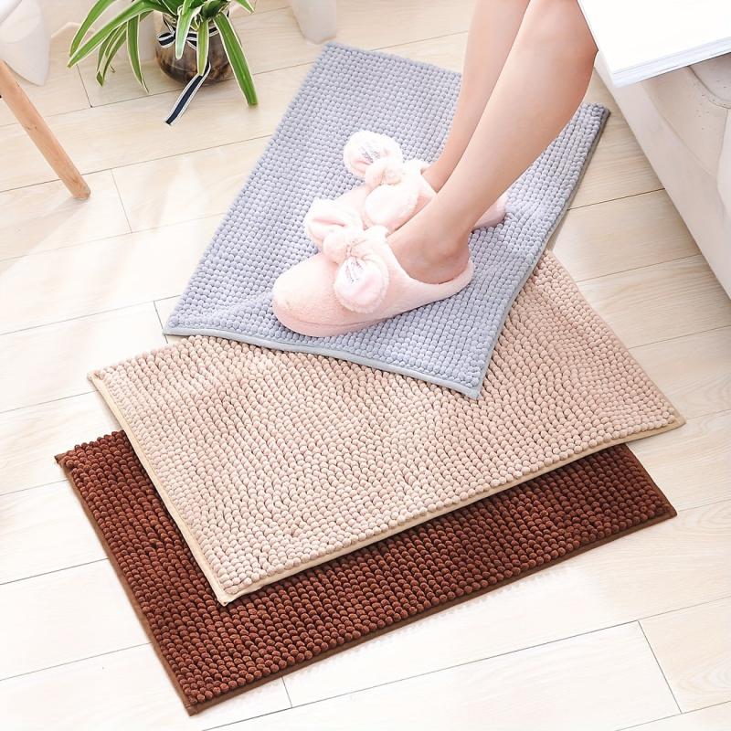 Soft Chenille Bathmat with Antiskid Dots - Water Absorbent Tufted Doormat